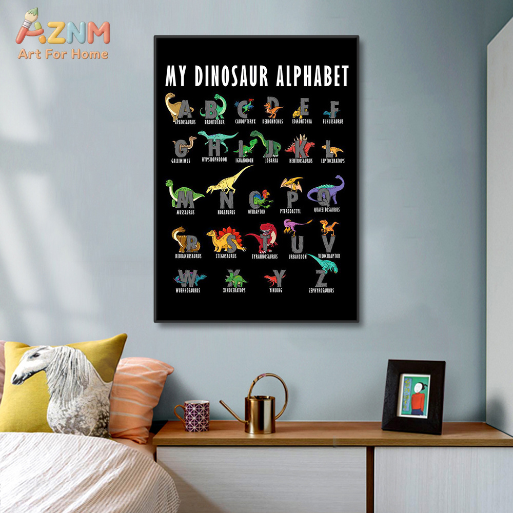 Background For Kids Education - AZNM Dinosaur Alphabet Canvas Wall Art