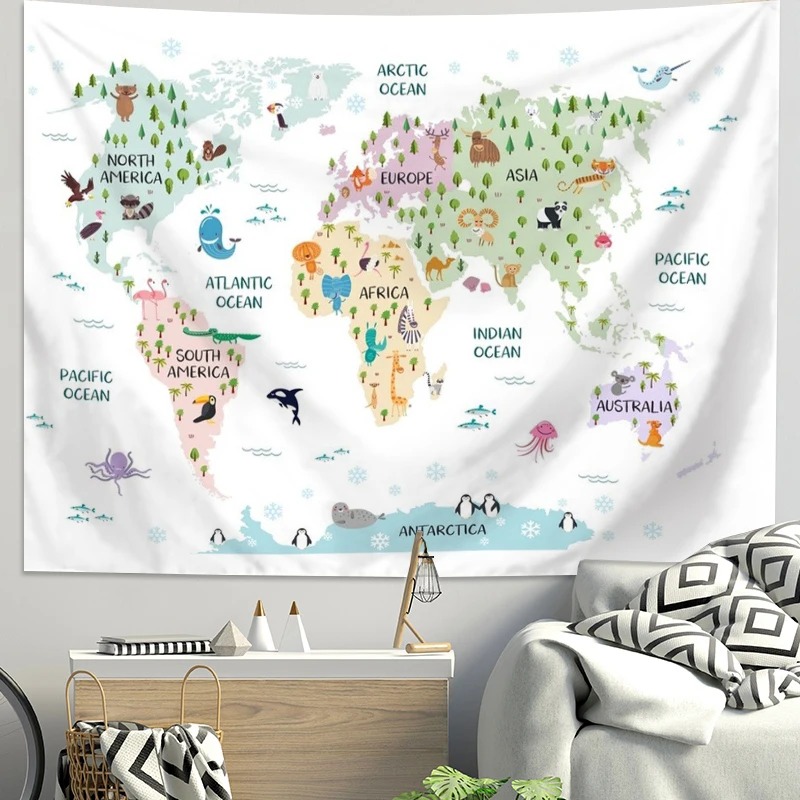 Cartoon World Map Animal Tapes - Background For Kids Education ulasan dan harga